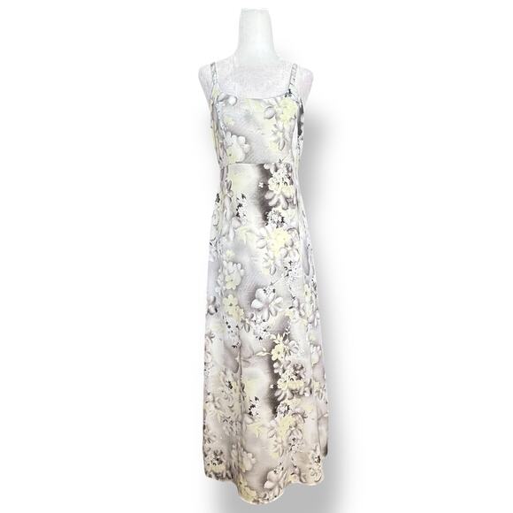 Vintage 90s Dark Floral Slip Dress Tie Back Bow Detail Gray Yellow Maxi Romantic - Picture 10 of 10